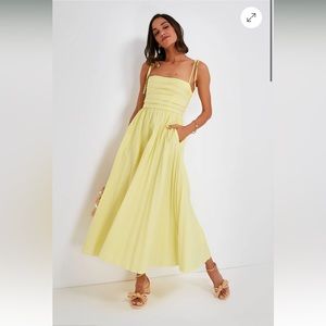 Jonathan Simkhai Yellow Pleated Midi Dress with Bow Tie Straps